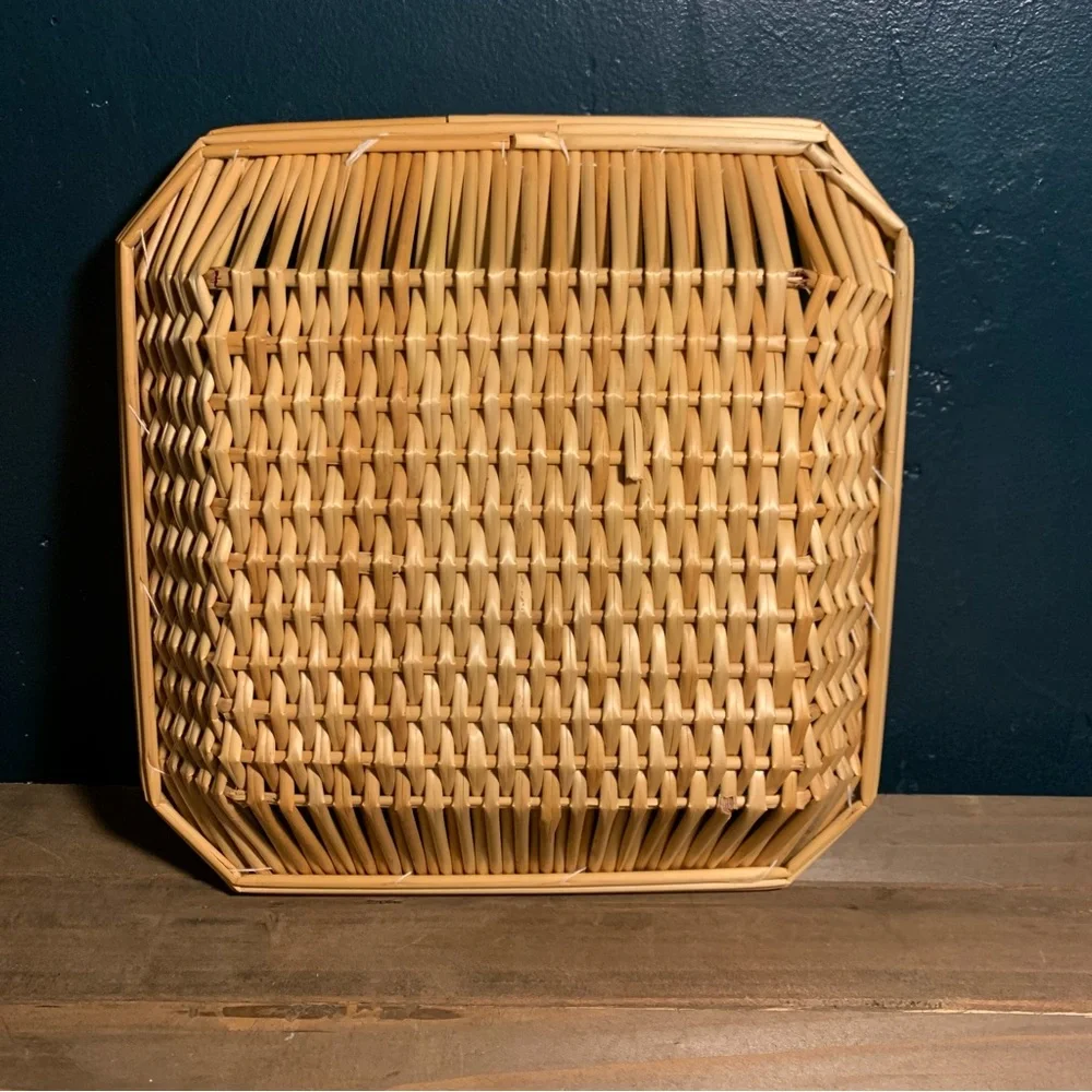 Set 3 Vintage Square Basket Trays Table  Wall Hanging Bread Woven Sewn Wicker